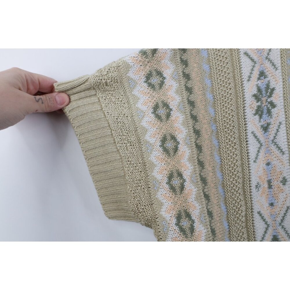 Vintage 90s Streetwear Womens Large Flower Fair Isle Knit Short Sleeve Sweater - Picture 6 of 10